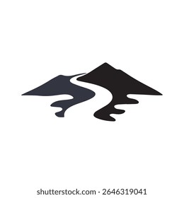 Logos des rivières, des ruisseaux, des berges et des ruisseaux. Logo de rivière avec la combinaison de montagnes et de terres agricoles avec la conception de la template d'illustration vectorielle
