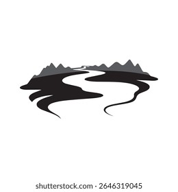 Logos of rivers, creeks, riverbanks and streams. River logo with combination of mountains and farmland with concept design vector illustration template