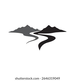 Logos des rivières, des ruisseaux, des berges et des ruisseaux. Logo de rivière avec la combinaison de montagnes et de terres agricoles avec la conception de la template d'illustration vectorielle