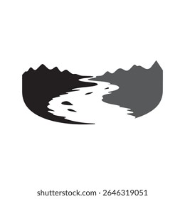 Logos des rivières, des ruisseaux, des berges et des ruisseaux. Logo de rivière avec la combinaison de montagnes et de terres agricoles avec la conception de la template d'illustration vectorielle
