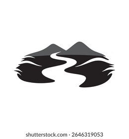 Logos des rivières, des ruisseaux, des berges et des ruisseaux. Logo de rivière avec la combinaison de montagnes et de terres agricoles avec la conception de la template d'illustration vectorielle
