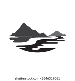 Logos des rivières, des ruisseaux, des berges et des ruisseaux. Logo de rivière avec la combinaison de montagnes et de terres agricoles avec la conception de la template d'illustration vectorielle