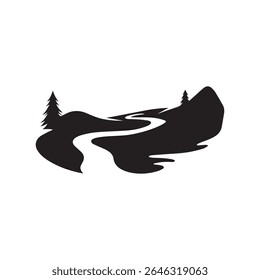 Logos of rivers, creeks, riverbanks and streams. River logo with combination of mountains and farmland with concept design vector illustration template
