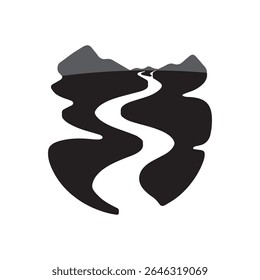 Logos des rivières, des ruisseaux, des berges et des ruisseaux. Logo de rivière avec la combinaison de montagnes et de terres agricoles avec la conception de la template d'illustration vectorielle