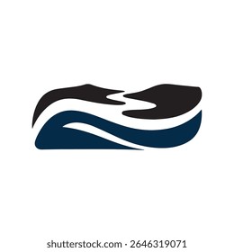Logos des rivières, des ruisseaux, des berges et des ruisseaux. Logo de rivière avec la combinaison de montagnes et de terres agricoles avec la conception de la template d'illustration vectorielle