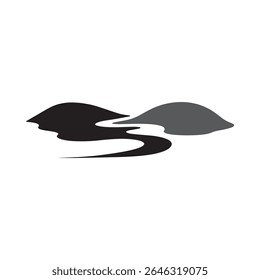 Logos des rivières, des ruisseaux, des berges et des ruisseaux. Logo de rivière avec la combinaison de montagnes et de terres agricoles avec la conception de la template d'illustration vectorielle