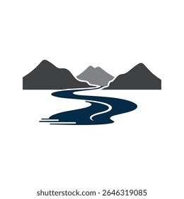 Logos des rivières, des ruisseaux, des berges et des ruisseaux. Logo de rivière avec la combinaison de montagnes et de terres agricoles avec la conception de la template d'illustration vectorielle