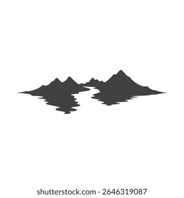 Logos des rivières, des ruisseaux, des berges et des ruisseaux. Logo de rivière avec la combinaison de montagnes et de terres agricoles avec la conception de la template d'illustration vectorielle