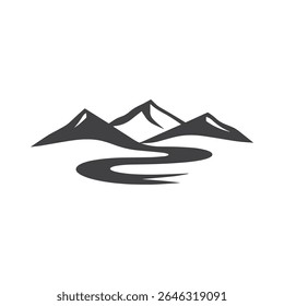 Logos of rivers, creeks, riverbanks and streams. River logo with combination of mountains and farmland with concept design vector illustration template