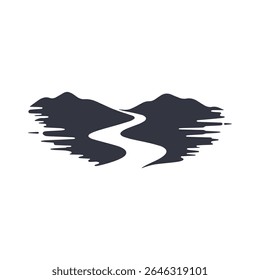 Logos des rivières, des ruisseaux, des berges et des ruisseaux. Logo de rivière avec la combinaison de montagnes et de terres agricoles avec la conception de la template d'illustration vectorielle