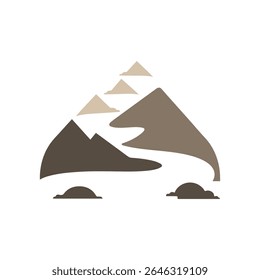 Logos des rivières, des ruisseaux, des berges et des ruisseaux. Logo de rivière avec la combinaison de montagnes et de terres agricoles avec la conception de la template d'illustration vectorielle