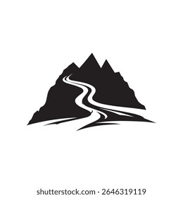 Logos des rivières, des ruisseaux, des berges et des ruisseaux. Logo de rivière avec la combinaison de montagnes et de terres agricoles avec la conception de la template d'illustration vectorielle