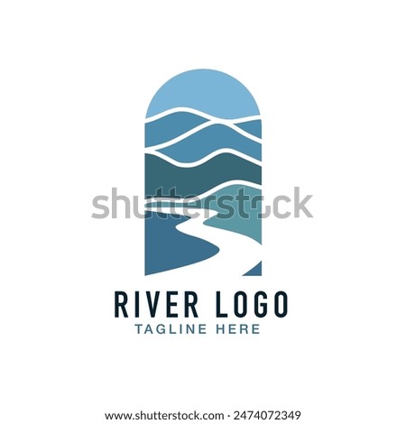 Logos of rivers, creeks, riverbanks and streams. River logo with combination of mountains