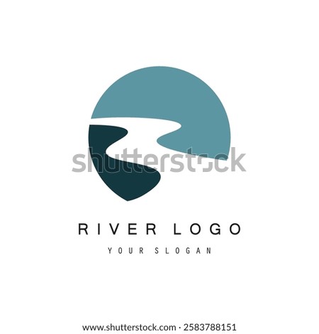Logos of rivers, creeks, riverbanks and streams. River logo with combination of mountains, farmland, sunrise with vector concept design.