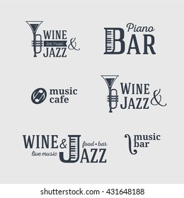 Logos, signs, icons set for jazz bar, music cafe, piano bar