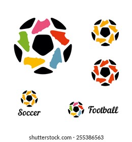 Logos soccer ball and football boots constituents a star
