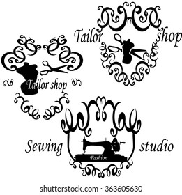 Logos for "tailor shop"and "sewing ".Vector set of vintage  labels, badges and hand drawn design elements.