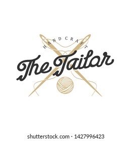 logos for tailors in vintage style with needle and thread elements