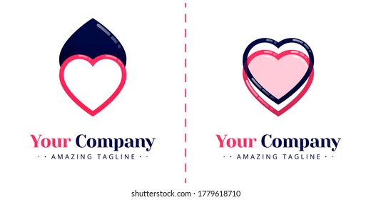 Logos of two hearts that oppose each other and overlap with lines and transparency. Templates can be used for corporate, apps, business, events, poster, brochure, invitation, valentine website, banner