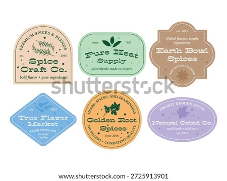 Logos of various spice brands showcasing designs and colors with a focus on natural ingredients and authentic flavors