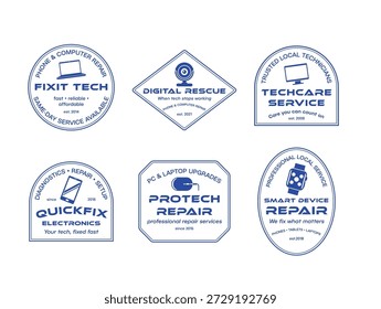 Logotipos de diversos servicios de reparación tecnológica que muestran sus ofertas y establecen presencia en la industria tecnológica