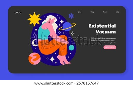 Logotherapy concept. A psychological approach emphasizing the search for meaning in life. Focuses on overcoming existential vacuum and finding purpose. Encourages self-discovery, personal growth, and