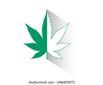 Logotipo abstracto con texto CANNABIS con hoja de marihuana en círculo en verde y blanco 