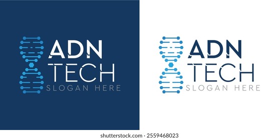 Logotipo moderno tecnología medica ADN con estructura exagonal