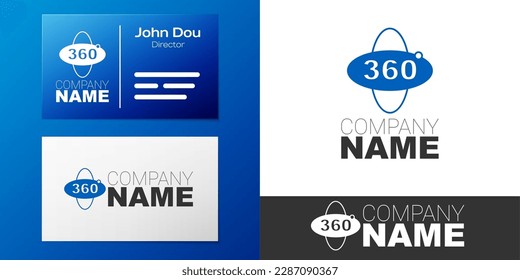 Logotype 360 degree view icon isolated on white background. Virtual reality. Angle 360 degree camera. Panorama photo. Logo design template element. Vector