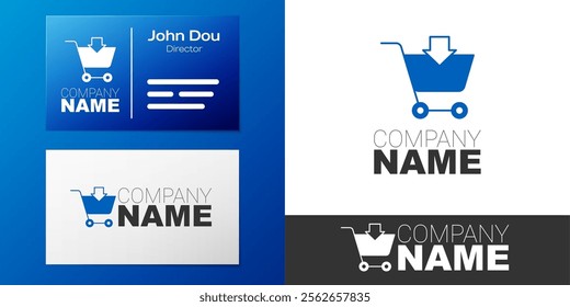Logotype Add to Shopping cart icon isolated on white background. Online buying concept. Delivery service sign. Supermarket basket symbol. Logo design template element. Vector