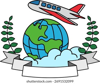 logotype of an Airplane flying over the globe