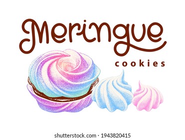 Logotipo de merengues venenosos, malvavisco, zefír. Vector con caligrafía. dulzura, dulce. letras para cafe, tienda de dulces, pastelería.