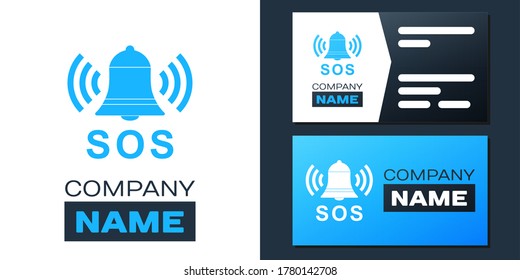 Logotype Alarm bell and SOS lettering icon isolated on white background. Warning bell, help sign. Emergency SOS button. Logo design template element. Vector