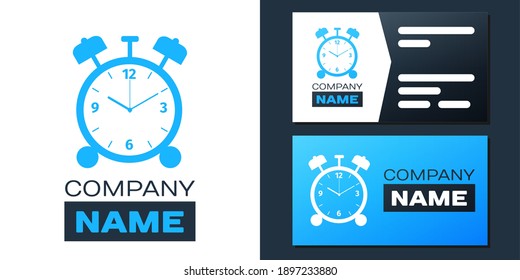 Logotype Alarm clock icon isolated on white background. Wake up, get up concept. Time sign. Logo design template element. Vector.