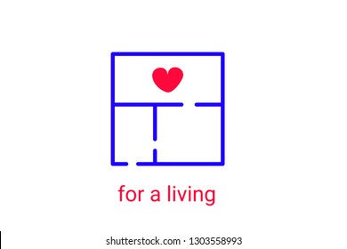 Logotype of apartment planning. Icon for sale and rent of real estate, apartments with text: for a living. Vector Illustration