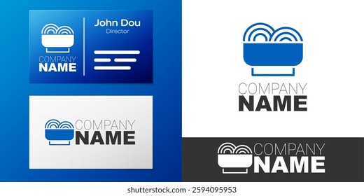 Logotype Asian noodles in bowl and chopsticks icon isolated on white background. Street fast food. Korean, Japanese, Chinese food. Logo design template element. Vector