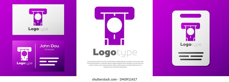 Logotype ATM - Automated teller machine and money icon isolated on white background. Logo design template element. Vector