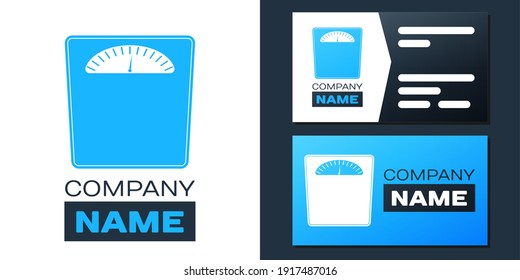 Logotype Bathroom scales icon isolated on white background. Weight measure Equipment. Weight Scale fitness sport concept. Logo design template element. Vector.