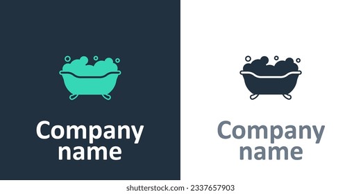 Logotype Bathtub with foam bubbles inside icon isolated on white background. Logo design template element. Vector