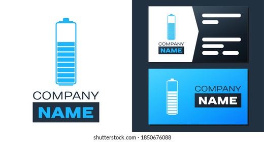 Logotype Battery charge level indicator icon isolated on white background. Logo design template element. Vector.
