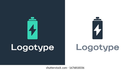 Logotype Battery icon isolated on white background. Lightning bolt symbol. Logo design template element. Vector Illustration