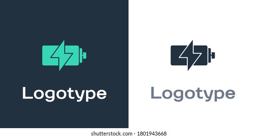 Logotype Battery icon isolated on white background. Lightning bolt symbol. Logo design template element. Vector Illustration