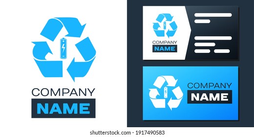 Logotype Battery with recycle symbol icon isolated on white background. Battery with recycling symbol - renewable energy concept. Logo design template element. Vector.