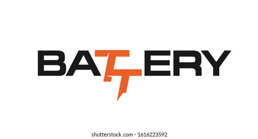 Logotype of Battery with Thunder. Sign Word Icon. Vector Logo.