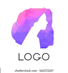 Logotype with beautiful girls. A woman in profile. A vector logo template for hair or beauty salon, cosmetic procedures, spa center.