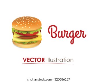 Logotype with Big hamburger isolated on white background, Vector Icon with symbol of fast food and lunch.
