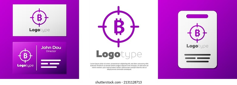 Bitcoin de logotipo en el icono de destino aislado en fondo blanco. Icono de destino de inversión. Elemento de plantilla de diseño de logotipo. Vector