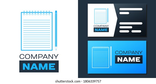 Logotype Blank notebook and pencil with eraser icon isolated on white background. Logo design template element. Vector.