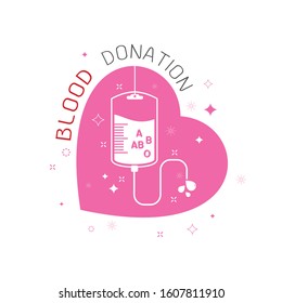 Logotype blood donation, help the sick and needy.dropper with a drop of blood in pink heart  concept,on white background Vector illustration