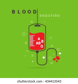 logotype blood donation, help the sick and needy. dropper with a drop of blood,on green background Vector illustration